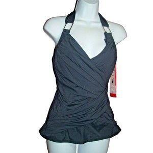 Spanx Tankini Top Draped Swimsuit Ruched Shaping Whittle Waistline Sz 10 #2096